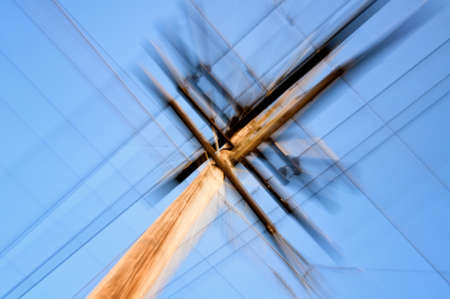 zoom blur picture of electric power lines on the sky backgroundの写真素材