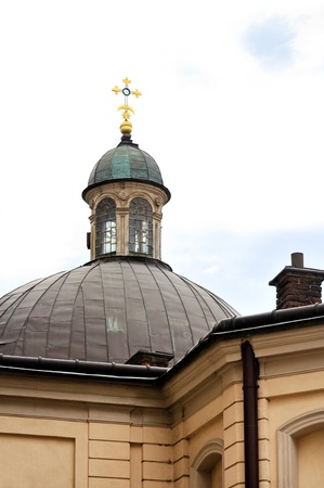 Close-up of church dome and cross, Europeの写真素材