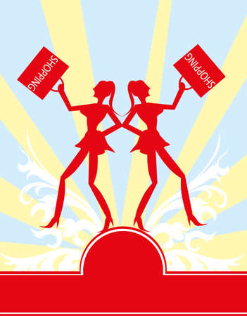 The vector girls are shopping with colorful background のイラスト素材