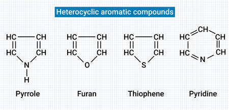 Heterocyclic aromatic compounds: Pyrrole, Furan, Thiophene and Pyridineのイラスト素材