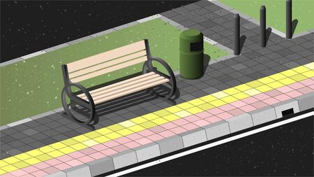 Vector Illustration of pedestrian in Jakarta. Consist of bench, trash bin, poles, and pavingのイラスト素材