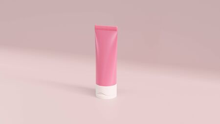 3D Rendering of a cosmetic or cleanser tube packaging in pink colourの写真素材