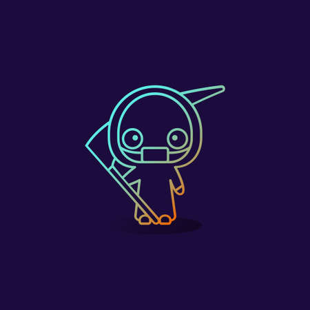 Icon vector illustration in outline style of kid, wearing grim reaper costume and protective medical mask in halloween event.のイラスト素材