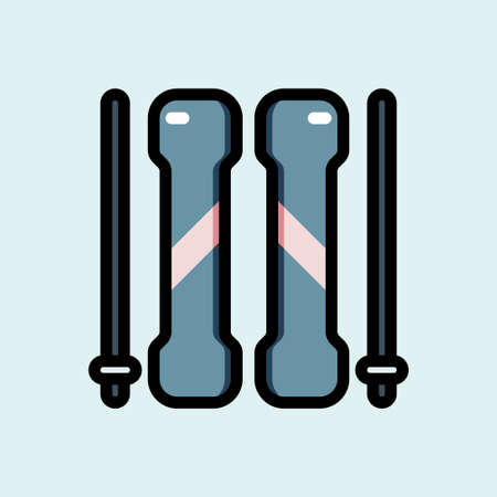 Icon vector illustration of ski equipment, including a pair of board, and a pair of ski pole. Suitable for winter sport and christmasのイラスト素材