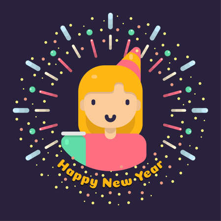 Human character holding a new year drink with fireworks and typography as backgroundのイラスト素材