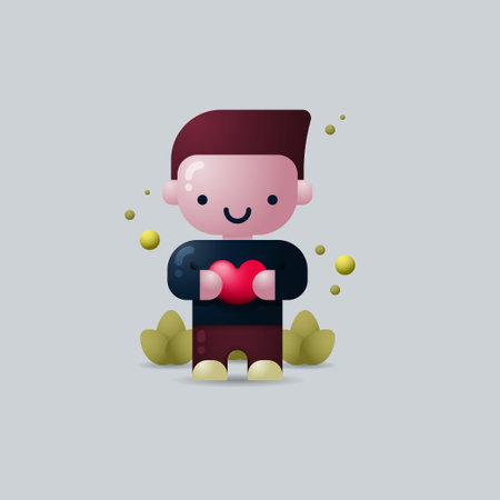 Three dimensional vector illustration of a Valentine man holding heart shaped symbolのイラスト素材