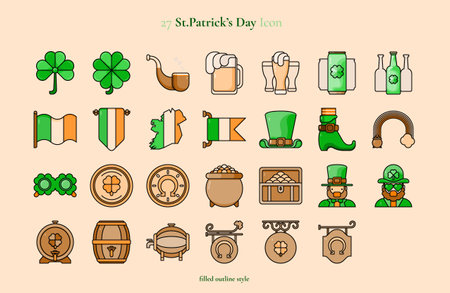 St Patrick Day Filled Outline Icon Collectionのイラスト素材