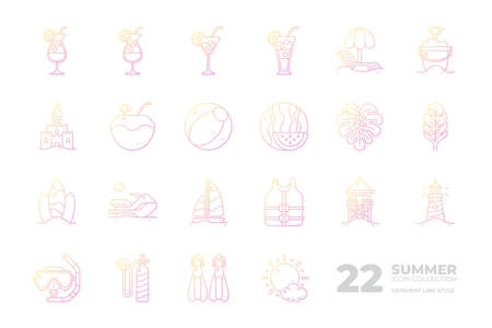22 Summer Icon in  Color Outline Styleのイラスト素材