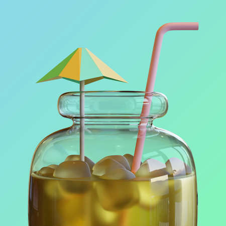 Summer Social Media Post Template With Beverage In Jar 3D Renderingの写真素材