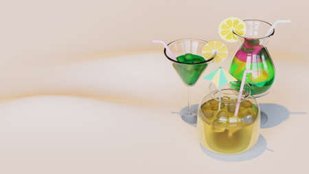 Summer Landing Page Template With Martini Glass, Cocktail Glass, And Jar 3D Renderingの写真素材