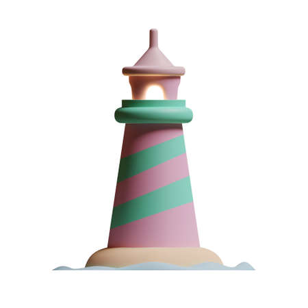 Summer Lighthouse 3D Rendering Illustration, suitable for summer, tourism, holiday, or vacation event theme.の写真素材