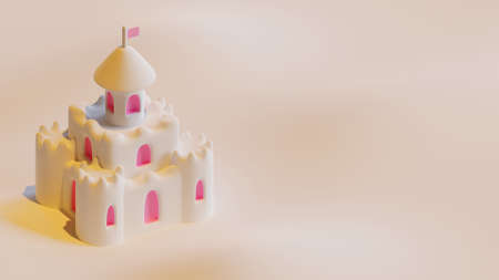 Summer landing page template with sand castle 3D Renderingの写真素材