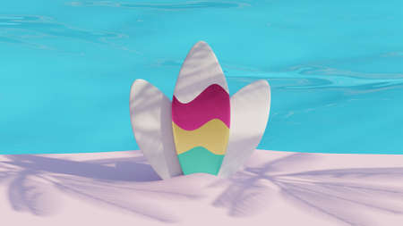 Summer Landing Page Template With Surf Board 3D Renderingの写真素材