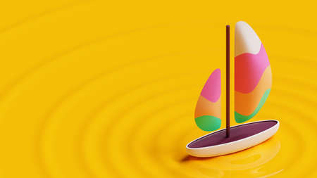 Summer landing page template with sailboat 3D Renderingの写真素材