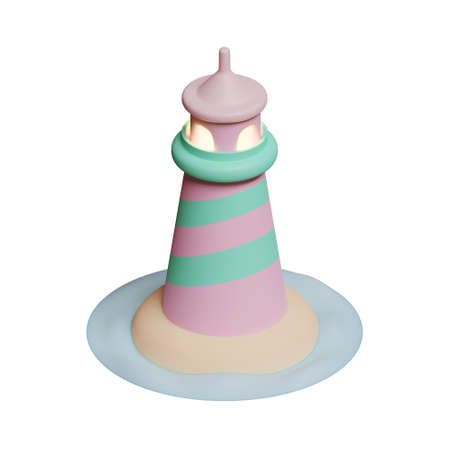 Summer Lighthouse 3D Rendering Illustration, suitable for summer, tourism, holiday, or vacation event theme.の写真素材