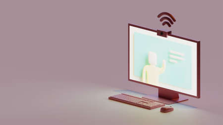 back to school landing page template with desktop 3d renderingの写真素材