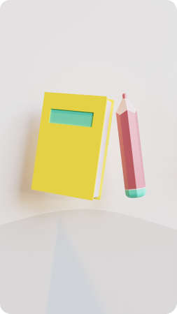 Back To School Book And Pencil 3D Rendering Illustration, suitable for Education or Back To School...