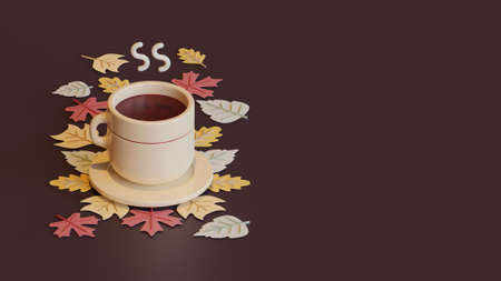 Autumn landing page template with hot drink 3d rendering