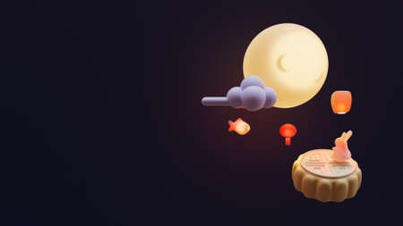 Mid autumn landing page template with 3d rendering illustration composition