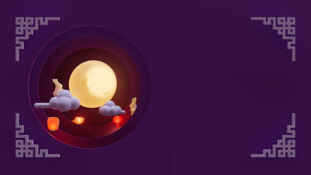 Mid autumn web page template with 3d rendering composition