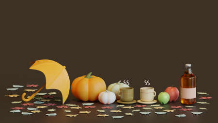 Autumn landing page template with 3d rendering illustration composition