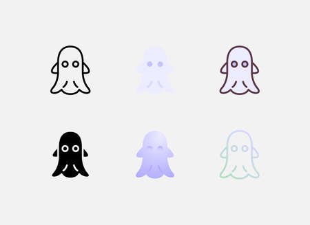 Ghost icon in six style, outline, flat, color outline, glyph, flat gradient, and gradient line style. Suitable for Halloween event.のイラスト素材