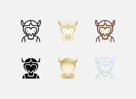Viking icon in six style, outline, flat, color outline, glyph, flat gradient, and gradient line style. Suitable for Halloween event.のイラスト素材