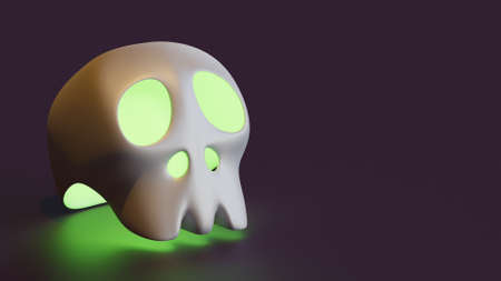 Halloween landing page template with skull 3d rendering illustration