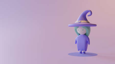 Halloween landing page template with witch 3d rendering illustration
