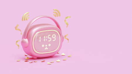New Year Landing Page With Cute Alarm Clock 3D Rendering Illustrationの写真素材