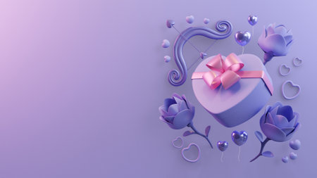 Valentine Copy Space WIth Heart Shaped Gift Box 3D Render Illustration Composition
