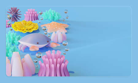 World Ocean Day Copy Space With Crab 3D Render Illustration