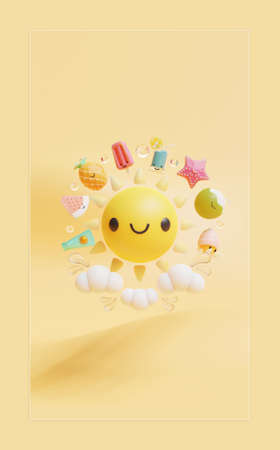 Summer Copy Space With Sun 3D Render Illustration