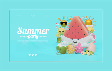 Summer Web Page Template With Watermelon Illustrationのイラスト素材