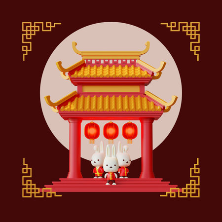 Chinese New Year Of Rabbit Copy Space 03 With 3D Render Illustrationの写真素材