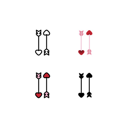 Valentine arrow icon in 4 style, that is line, gradient flat, color outline, and glyph.のイラスト素材