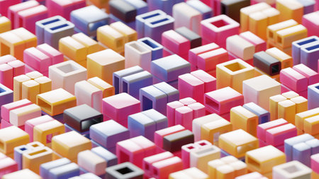 Abstract 3d rendering of colorful cubes on white background. Computer digital drawing.