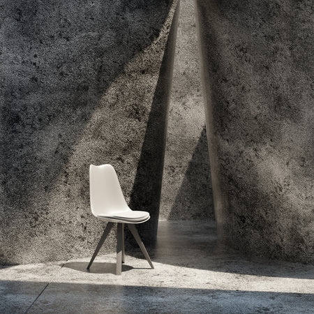 Raw concrete background 3d render illustration with single chairの写真素材