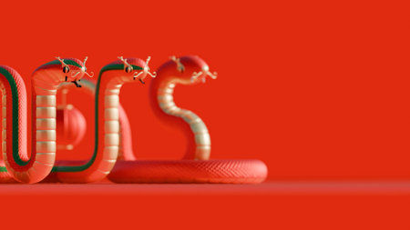 Chinese New Year Of Snake 3D Illustration Backgroundの写真素材