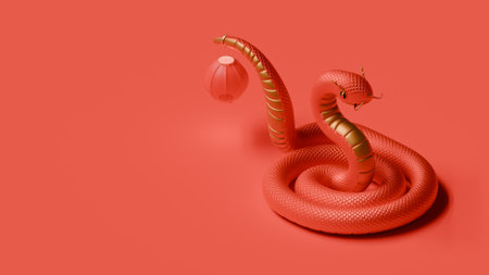 Isometric Chinese New Year Of Snake Background  3D Render Illustrrationの写真素材