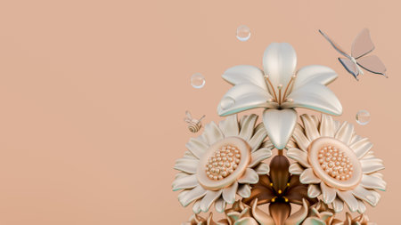 Spring Season Flowers Composition 3D Render Background Illustrationの写真素材