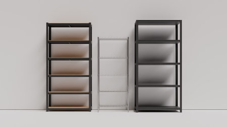 Steel Shelving Front View 3D Render Illustration Backgroundの写真素材