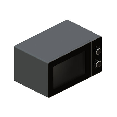 Silver Microwave Left Isometric View 3D Render Illustrationの写真素材