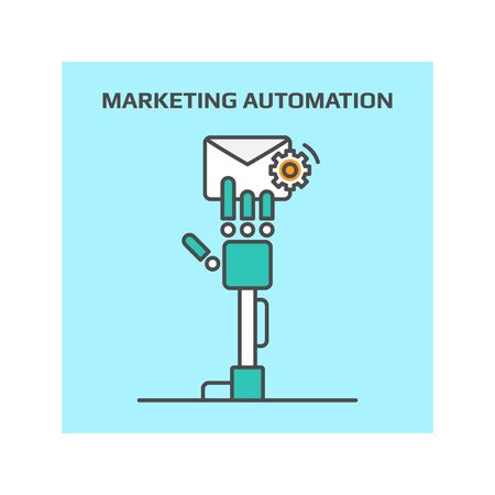 Marketing automation line vector illustration for digital marketing conceptのイラスト素材