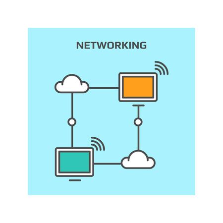 Thin line concept of cloud computing, networking, vector illustration iconのイラスト素材