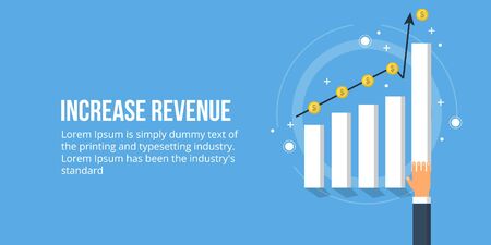 Increase revenue,sales growth, online business improvement, profit analysis concept. Flat design vector banner.のイラスト素材