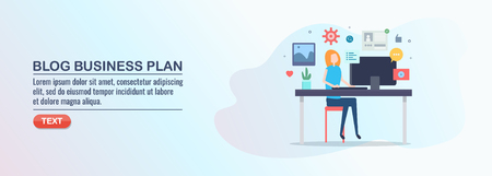 Business plan development, blogging business, commercial blogging, vector illustration, flat design.のイラスト素材