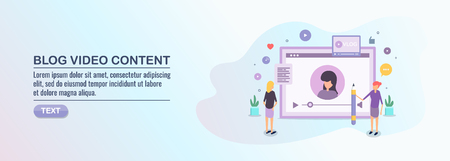 Video content, digital marketing, vlog,  video marketing, webinar, online video tutorial, flat design vector illustration.のイラスト素材