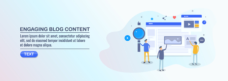 Engaging blog content, blog seo, social media, people engaged with blogging, flat design vector illustration.のイラスト素材