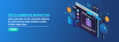 Search engine optimization for ecommerce web store, isometric design concept.のイラスト素材